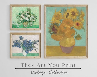 Printable Set of 3 Vincent Van Gogh Flower Paintings | Colorful Impressionist Van Gogh Gallery Wall Set | Instant Digital Download