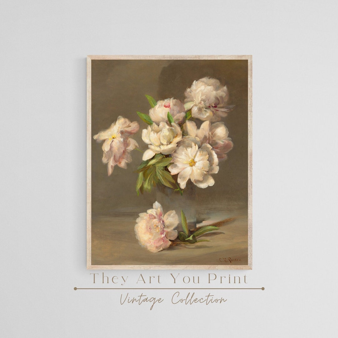 Printable Pink Peonies Flowers in a Vase | Soft & Neutral Vintage ...