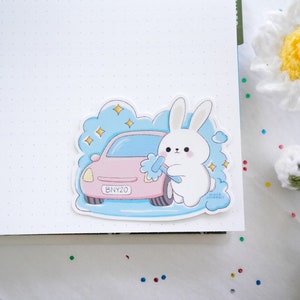 Kawaii Bunny Waterproof Sticker, cute bunny car washing sticker, kobo laptop water bottle vinyl sticker, aesthetic rabbit sticker flake