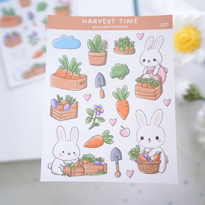 Foglio adesivo carote coniglietto per diari e agende, adesivo carote raccolto in giardino coniglietto, foglio adesivo coniglietto carino diario decorativo