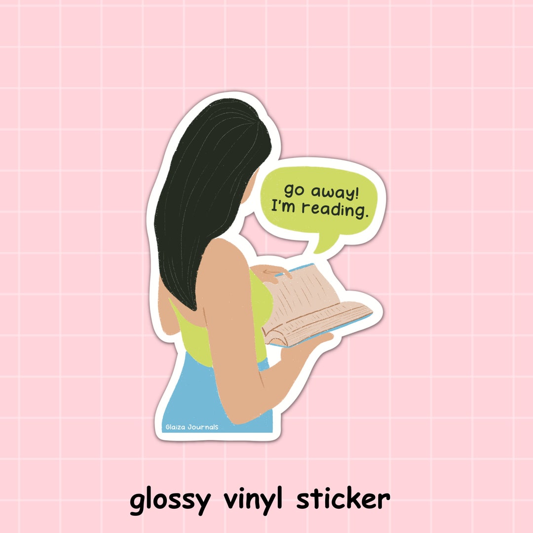 Go Away I'm Reading Vinyl Sticker, Long Hair Girl Reading Book Sticker ...