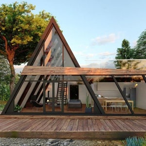 Modern A-Frame Architectural Plans, Tiny House Plans, Loft Plans