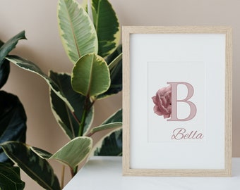 Personalised Pink Flower Letter Print with name.