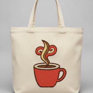 Kaffeetassen-Stickerei mit aufsteigendem Dampf für kuschelige Küchentücher und Café-Geschenke