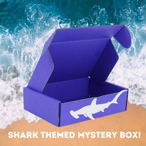 Shark themed boxes, shark lovers mystery boxes, kid boxes, adult boxes, shark week party box, shark spa box, Jaws inspired boxes
