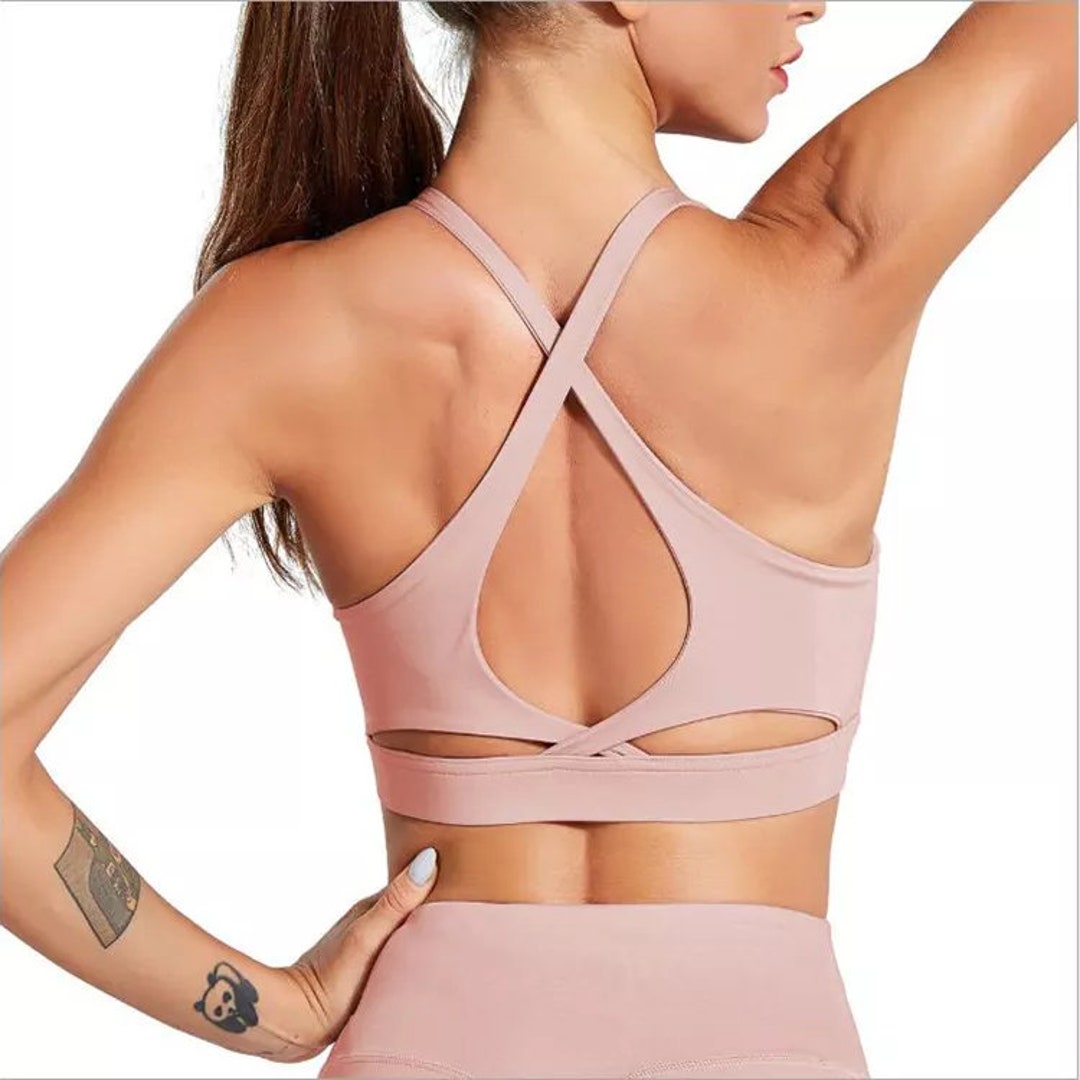 Cali Chic Women Sports Bra Crisscross Back Padded Strappy Workout Running Shirts Yoga Tank Top