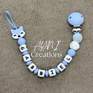 Personalized silicone pacifier clip, FOX model - birth gift