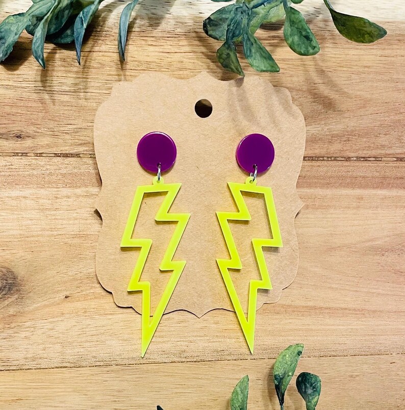 80s Rave Earrings Orange Lightning Bolts