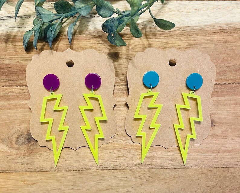 80s Rave Earrings Orange Lightning Bolts main image 1