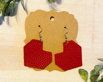 Red Heart Dangle Earrings, Block Heart Lightweight Earrings, Unique Faux Leather Earrings, Gift for Her, Simple Everyday Earrings