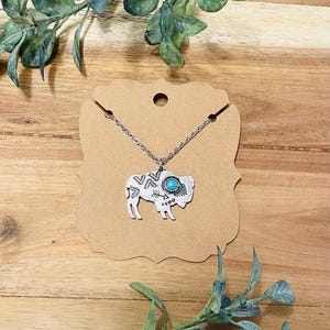 Silver Metal Buffalo Pendant Necklace, Stainless Steel Charm Necklace, Modern Boho Trendy Bison Western Jewelry, Cute Gift for Her Birthday