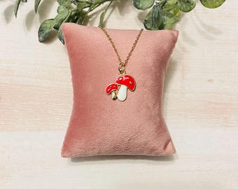 Gold Metal Red Mushroom Charm Necklace, Small Fun Trendy Minimalist Jewelry, Whimsical Mushrooms, Unique Birthday Present, Gift for Teen