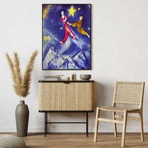 Boho Decor Blue Wall Decor Marc Chagall Style Painting Oil Painting Lovers Digital Download Famous Artist Style Decor Art Surrealism