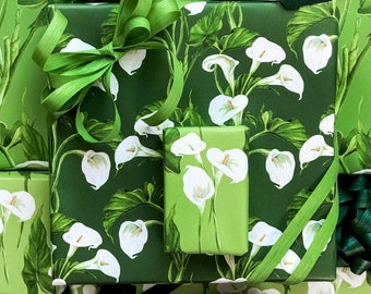 Botanical Wrapping Paper - Calla Lilly (Zero Waste, Sustainable, Plastic Free, Floral Wrapping Paper, Flower Gift Wrap, Gift Wrap Sheets)