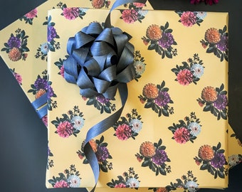 Dissolvable Wrapping Paper - Night Dahlias Floating (Zero Waste, Sustainable, Plastic Free, Floral Wrapping Paper, Gift Wrap)