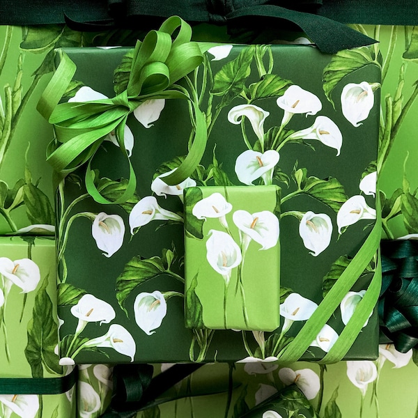 Botanical Wrapping Paper - Calla Lilly (Zero Waste, Sustainable, Plastic Free, Floral Wrapping Paper, Flower Gift Wrap, Gift Wrap Sheets)