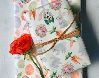 Bunny Wrapping Paper - Bunnies & Carrots  (Zero Waste, Sustainable, Plastic Free, Animal Wrapping Paper, Gift Wrap, Dissolvable)