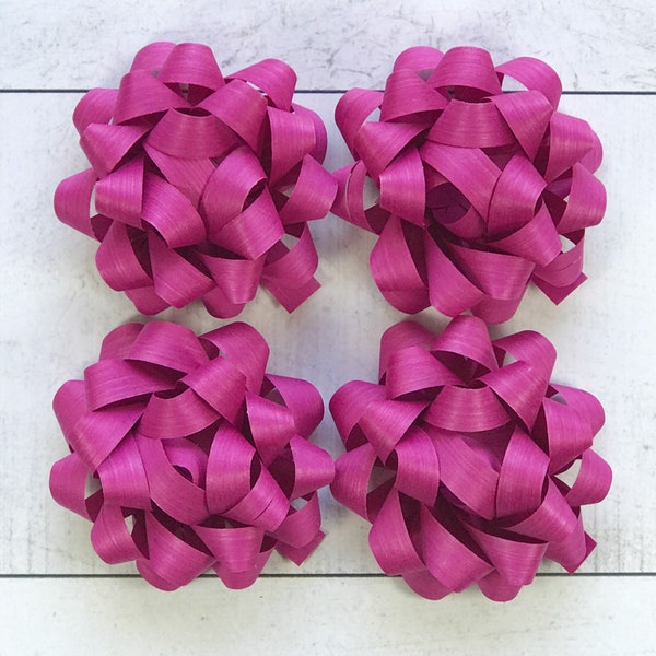 Fuchsia Cotton Bows 4 Pack For Presents And Gifts (Sustainable, Eco-Friendly, Gift Wrap Bow, Christmas Present, Anniversary Gift)