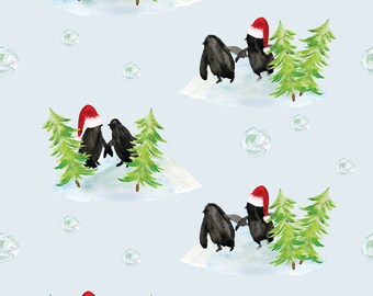 Christmas Wrapping Paper | Penguins & Pine Trees (Sustainable, Plastic Free, Eco Friendly, Holiday, Christmas Gift Wrap)