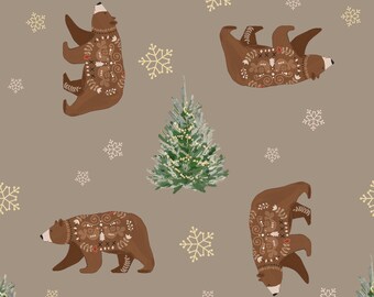 Christmas Wrapping Paper | Bears & Christmas Trees Gift Wrap Design (Sustainable, Plastic Free, Eco Friendly, Holiday, Birthday)