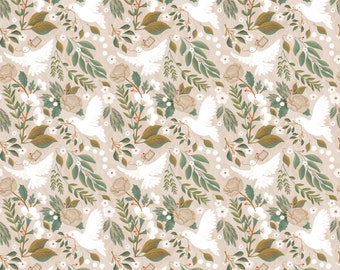 Beige Christmas Wrapping Paper | Christmas Doves Elegant Gift Wrap