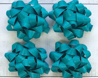 Teal Cotton Bows 4 Pack For Presents And Gifts (Sustainable, Eco-Friendly, Gift Wrap Bow, Christmas Present, Anniversary Gift)