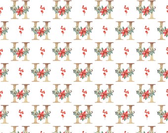 Christmas Monogram H Gift Wrap | Sustainable, Luxury White Wrapping Paper