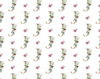 Christmas Monogram J Gift Wrap | Sustainable, Luxury White Wrapping Paper