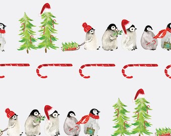 Penguins & Candy Canes Christmas Wrapping Paper (Sustainable, Plastic Free, Eco Friendly, Holiday, Christmas Gift Wrap)