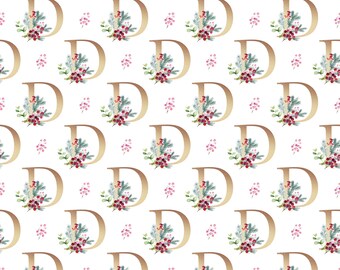 Christmas Wrapping Paper Monogram D | Thick, Luxury White Gift Wrap
