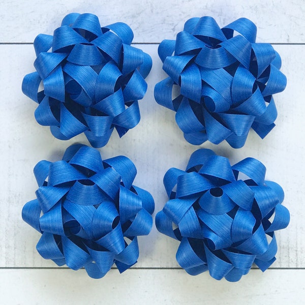 Cobalt Blue Cotton Bows 4 Pack For Presents And Gifts (Sustainable, Eco-Friendly, Gift Wrap Bow, Christmas Present, Anniversary Gift)