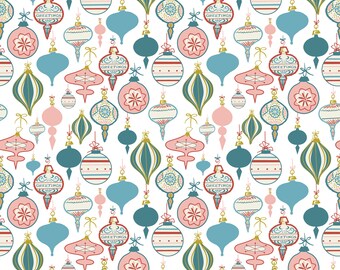 Christmas Ornaments Wrapping Paper | Mid-Century Christmas Gift Wrap (Pink and Blue Ornaments)