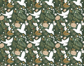 Green Christmas Wrapping Paper | Christmas Doves Zero Waste Gift Wrap