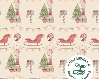 Christmas Tree & Baby Animals Gift Wrap | Yellow Wrapping Paper (Eco Friendly, Zero Waste, Holidays, Gift for Kids, Christmas Gift Wrap)