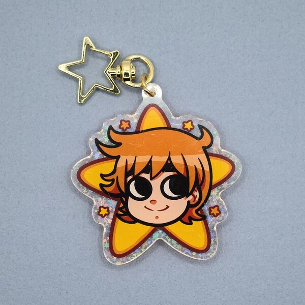 Scott Pilgrim (Double sided) Acrylic Keychain - One side Holographic - One side Epoxy - Star Shaped Keychain - Scott Pilgrim Takes Off