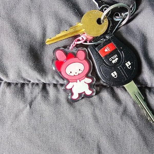 Melody Kawaii Bunny (Double sided) Acrylic Keychain - Kawaii - Pink Hat Bunny- My Bunny - Little Pink Bunny