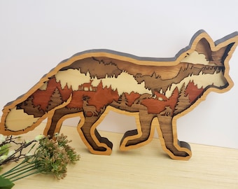 7-layer Fox svg., *digital file only* multilayer, mountain scene, laser, glowforge