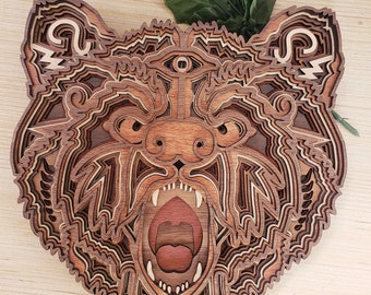 Grizzly Bear Head, 7 layers svg or pdf file, Glowforge, Laser, multilayer, wood, DIGITAL FILE ONLY