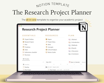 Research Project Planner Notion Template | Dissertation Planner, Research Organiser, Digital Academic Planner for Notion