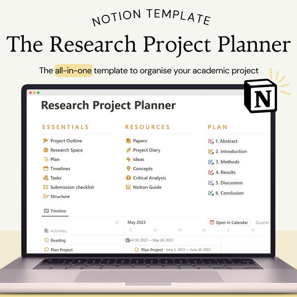 Recherche Projektplaner Notion Template | Dissertationsplaner, Rechercheplaner, Digitaler Akademischer Planer für Notion