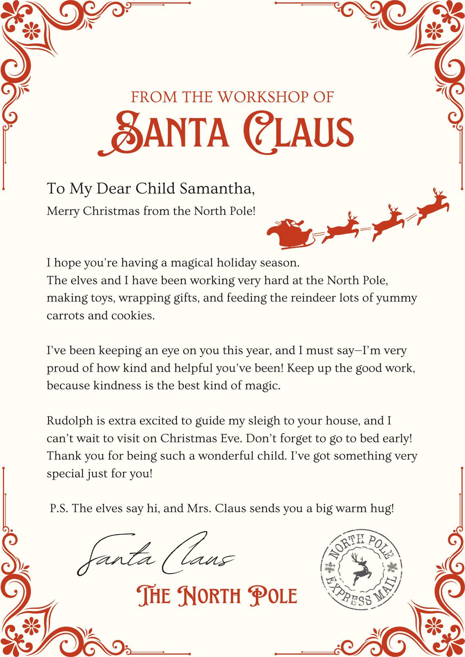 Personalized Santa Letter Template: Editable Christmas Keepsake (PDF ...
