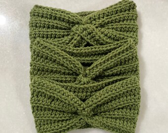 Crochet Twisted Ear Warmer | Crochet Headband | Handmade Headband for Women in Olive Green