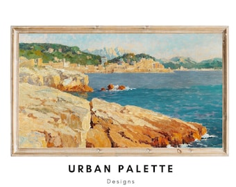 Samsung Frame TV Art Vintage, South of France Coast Landscape Painting, Digital Art, Art Frame TV, Instant Digital Download, Vintage Art