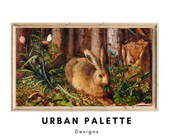 Samsung Frame TV Art Vintage, Spring Painting, Antique Rabbit in a Forest, Instant Download, Frame TV Art, Cozy Home Decor, Digital Download