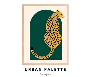 Printable Wall Art Boho, Leopard Green Wall Art, Cheetah Wall Art, Feline Print, Illustration, Big Cat Print, Animal Print, Digital Download