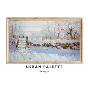 Samsung Frame TV Art, Vintage Winter Landscape Painting, Monet The Magpie, Cozy Home Vintage Digital Download for Frame TV