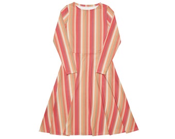 Peach Vertical Stripes Long Sleeve Dress