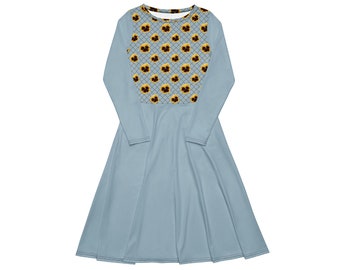 Women Light Blue Floral Midi Flowy Dress