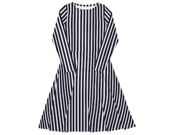 Vertical Stripe Midi Dress Long Sleeves