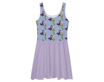 Floral Spring Skater Dress Lilac Chambray